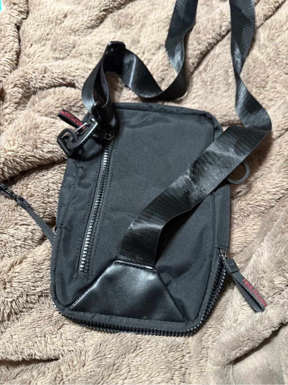 True Religion Black Sling Bag with Red Logo